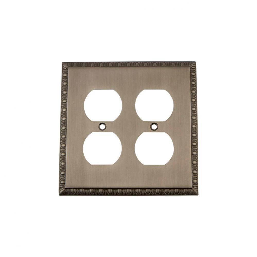 Nostalgic Warehouse Egg & Dart Switch Plate with Double Outlet in Antique Pewter