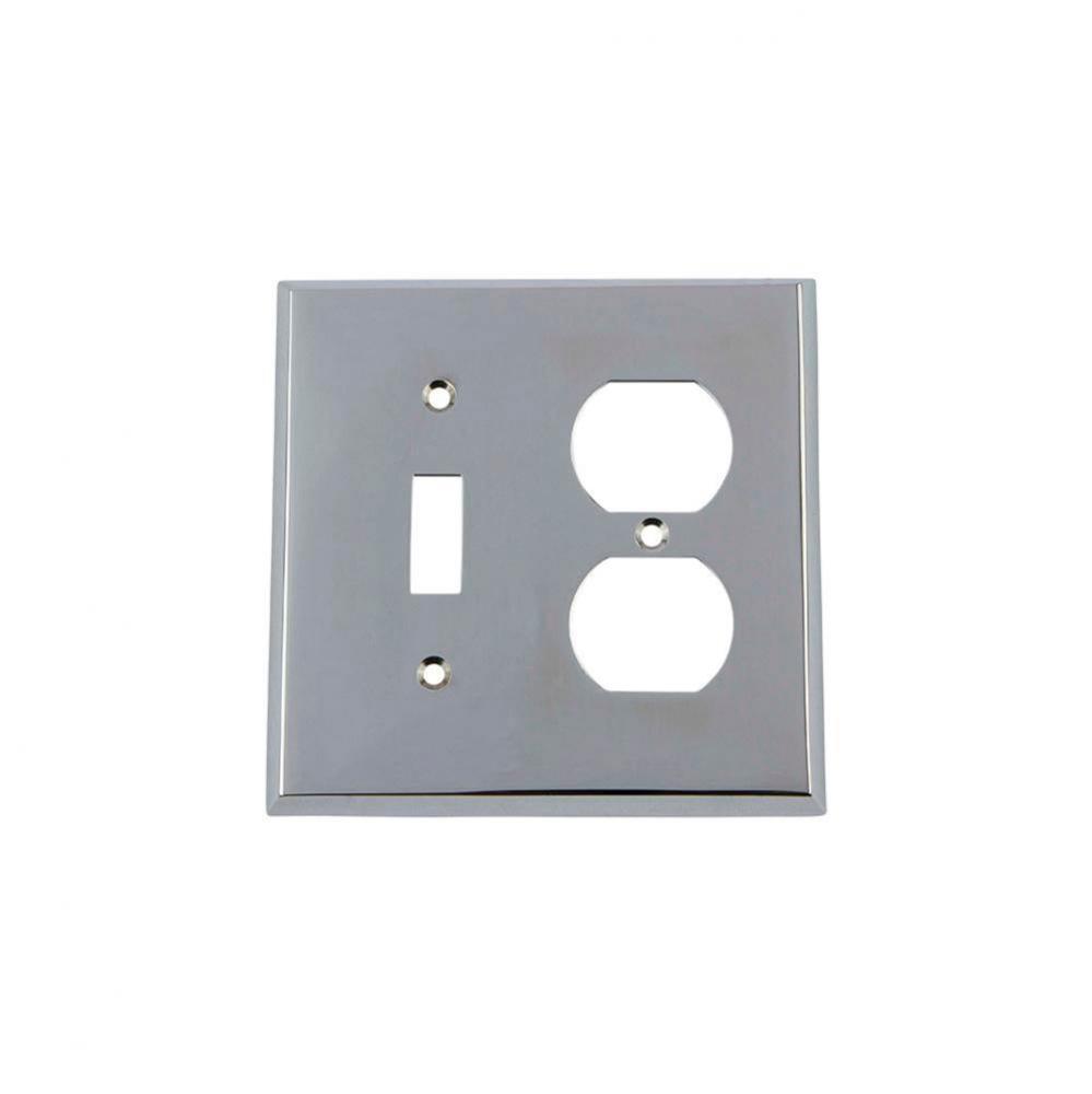 Nostalgic Warehouse New York Switch Plate with Toggle and Outlet in Bright Chrome
