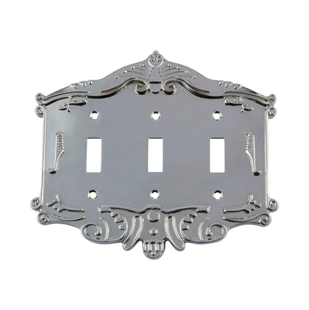 Nostalgic Warehouse Victorian Switch Plate with Triple Toggle in Bright Chrome
