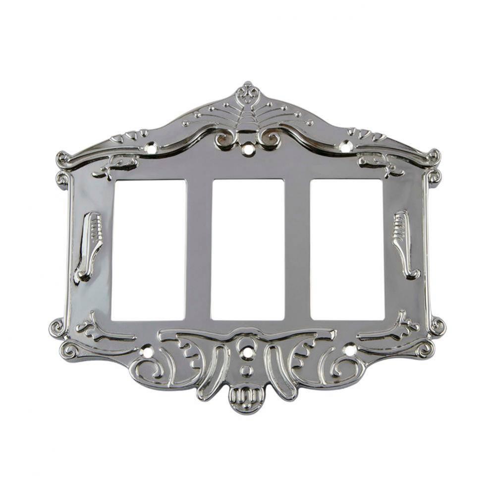 Nostalgic Warehouse Victorian Switch Plate with Triple Rocker in Bright Chrome