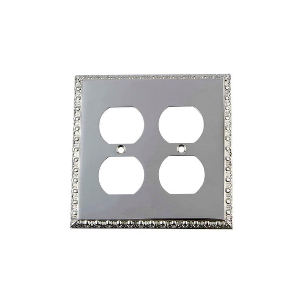 Nostalgic Warehouse Egg & Dart Switch Plate with Double Outlet in Bright Chrome