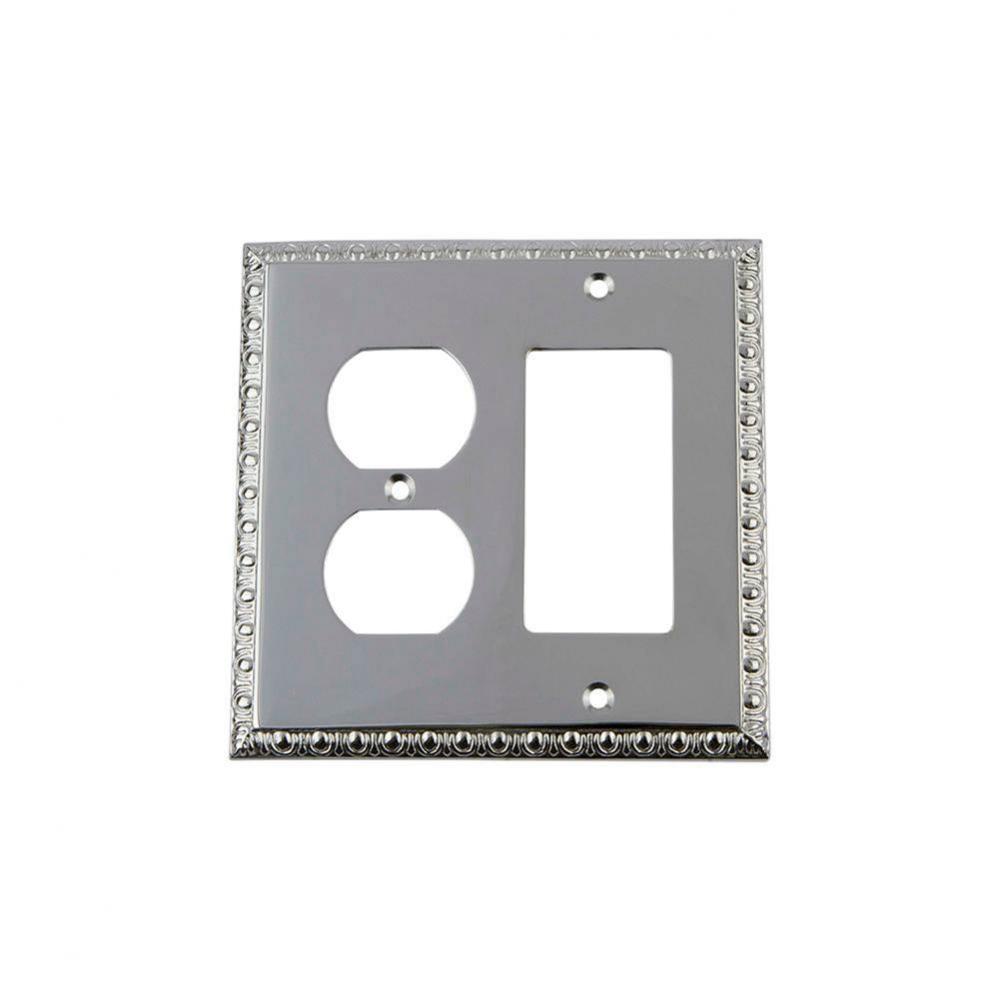 Nostalgic Warehouse Egg & Dart Switch Plate with Rocker and Outlet in Bright Chrome