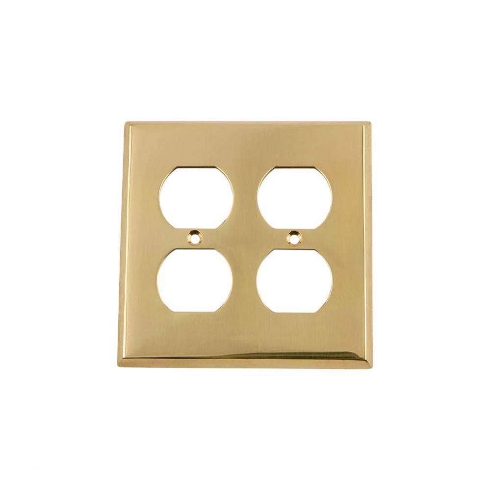 Nostalgic Warehouse New York Switch Plate with Double Outlet in Polished Brass