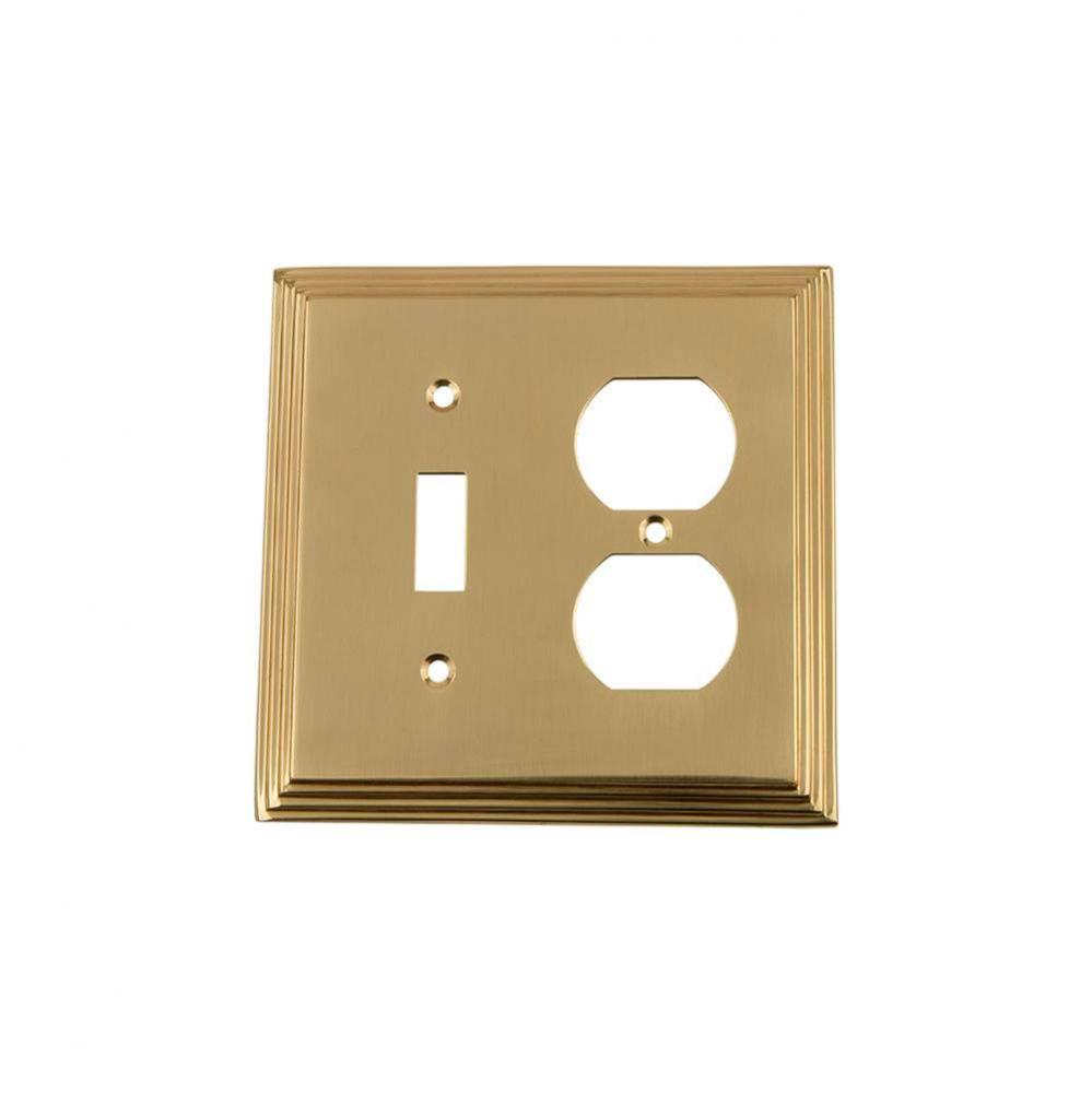 Nostalgic Warehouse Deco Switch Plate with Toggle and Outlet in Polished Brass