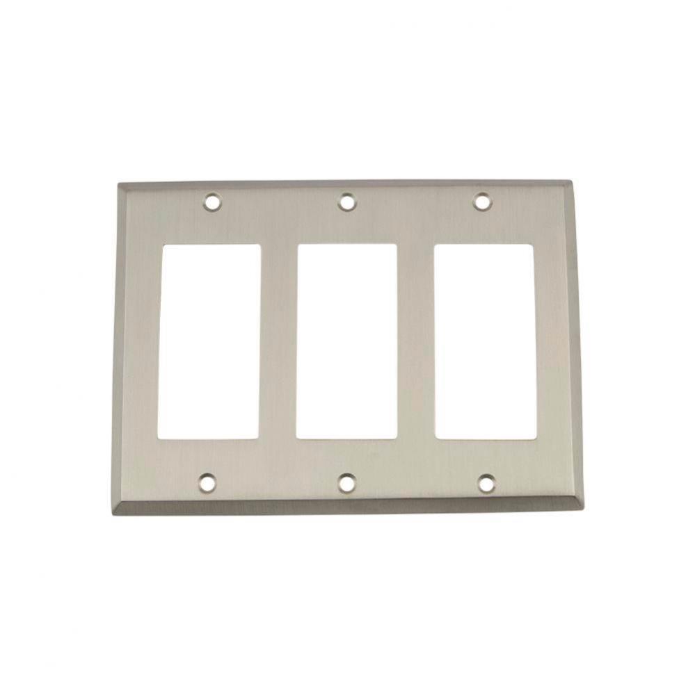 Nostalgic Warehouse New York Switch Plate with Triple Rocker in Satin Nickel
