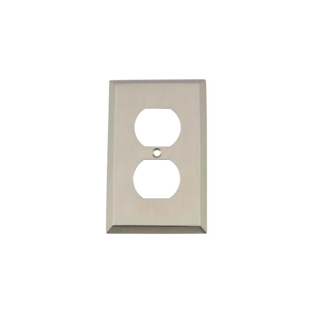 Nostalgic Warehouse New York Switch Plate with Outlet in Satin Nickel