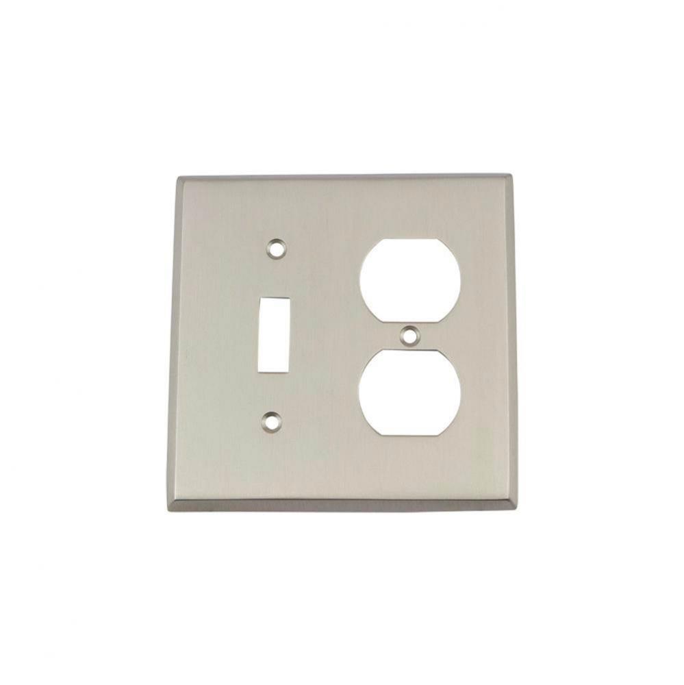 Nostalgic Warehouse New York Switch Plate with Toggle and Outlet in Satin Nickel