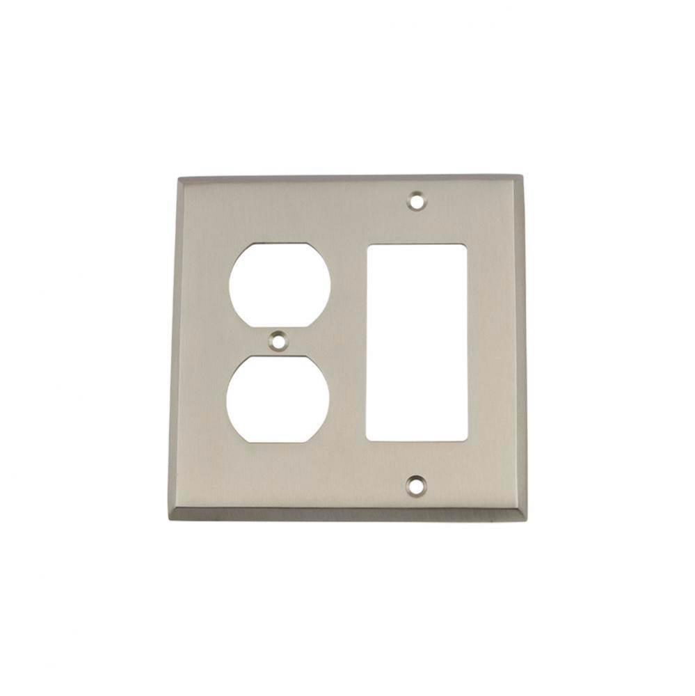 Nostalgic Warehouse New York Switch Plate with Rocker and Outlet in Satin Nickel