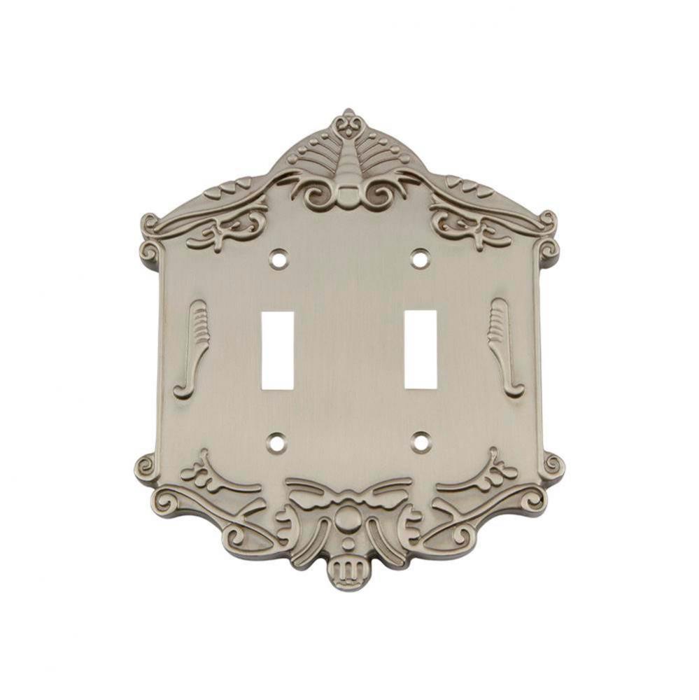 Nostalgic Warehouse Victorian Switch Plate with Double Toggle in Satin Nickel