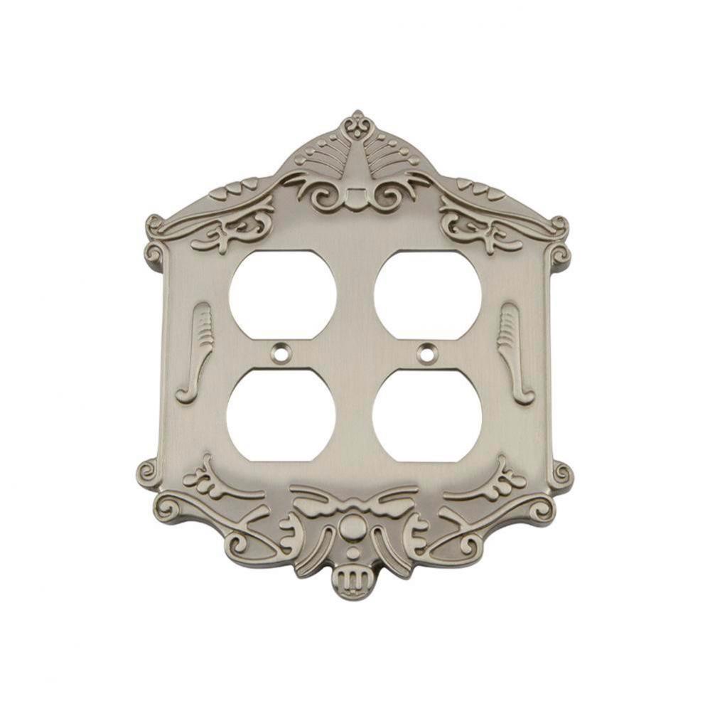 Nostalgic Warehouse Victorian Switch Plate with Double Outlet in Satin Nickel