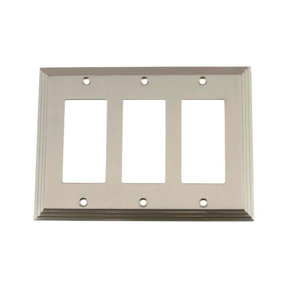 Nostalgic Warehouse Deco Switch Plate with Triple Rocker in Satin Nickel