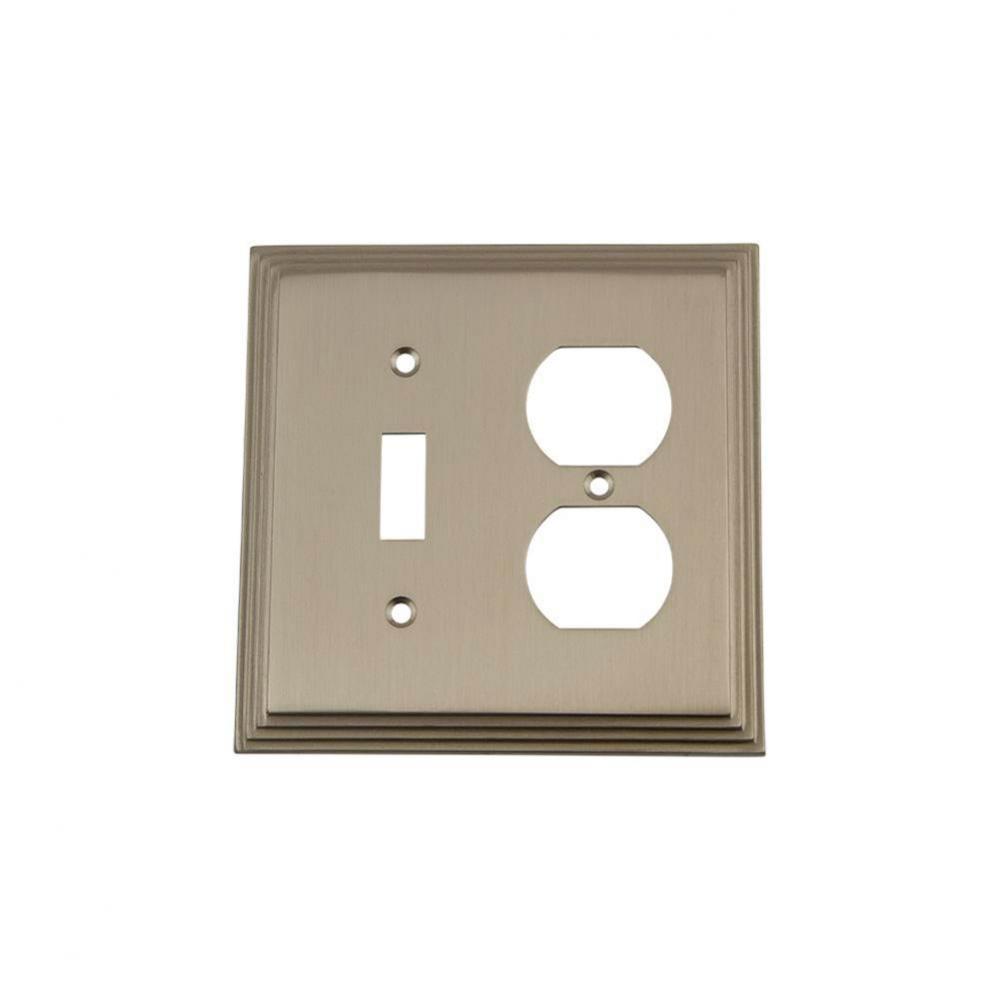 Nostalgic Warehouse Deco Switch Plate with Toggle and Outlet in Satin Nickel