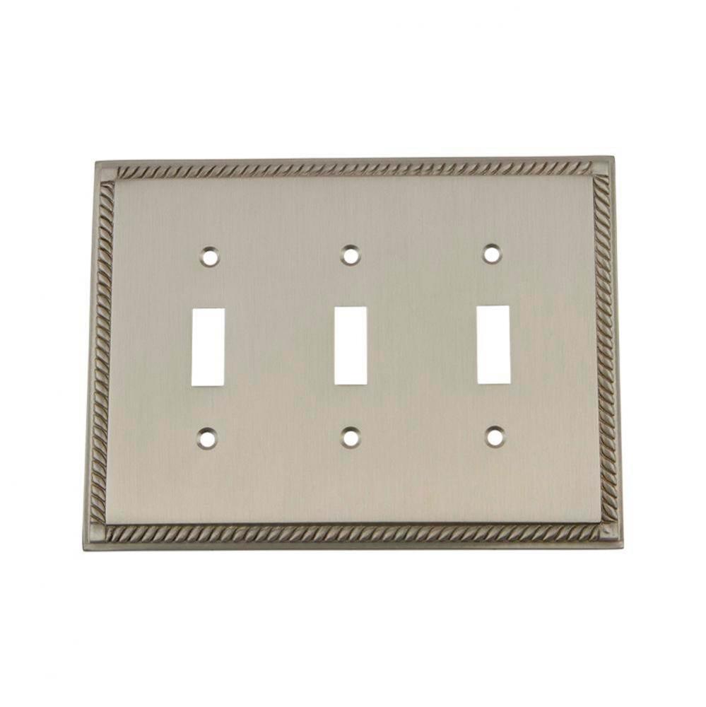 Nostalgic Warehouse Rope Switch Plate with Triple Toggle in Satin Nickel