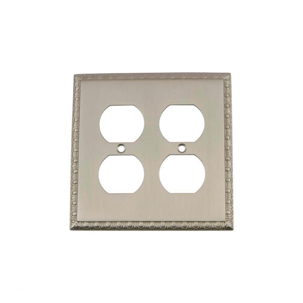 Nostalgic Warehouse Egg & Dart Switch Plate with Double Outlet in Satin Nickel