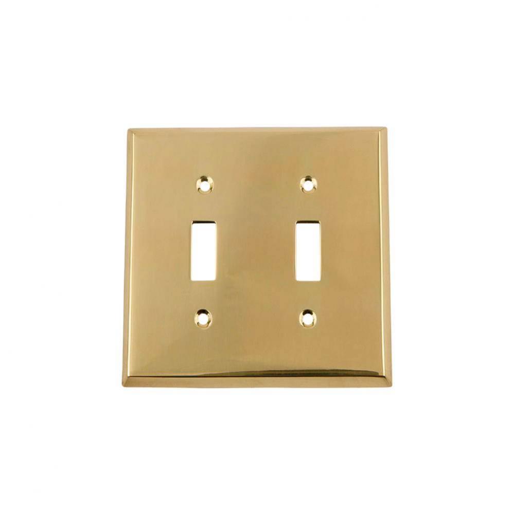 Nostalgic Warehouse New York Switch Plate with Double Toggle in Unlacquered Brass
