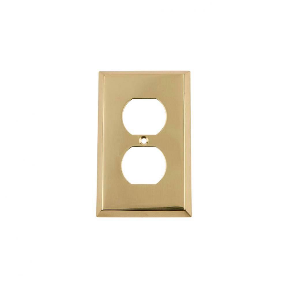 Nostalgic Warehouse New York Switch Plate with Outlet in Unlacquered Brass