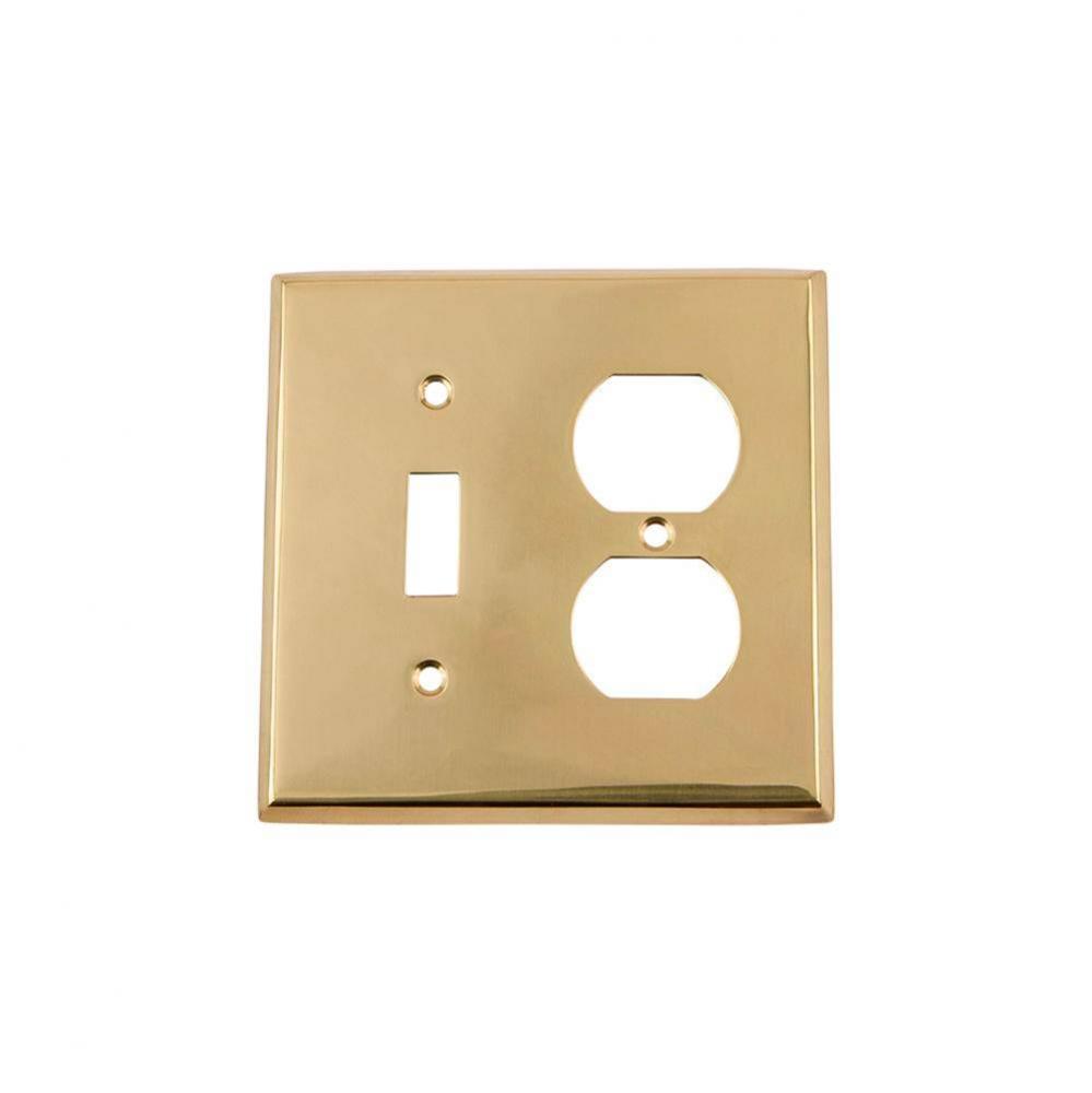 Nostalgic Warehouse New York Switch Plate with Toggle and Outlet in Unlacquered Brass