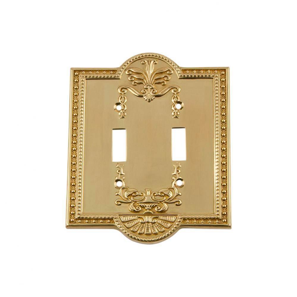 Nostalgic Warehouse Meadows Switch Plate with Double Toggle in Unlacquered Brass