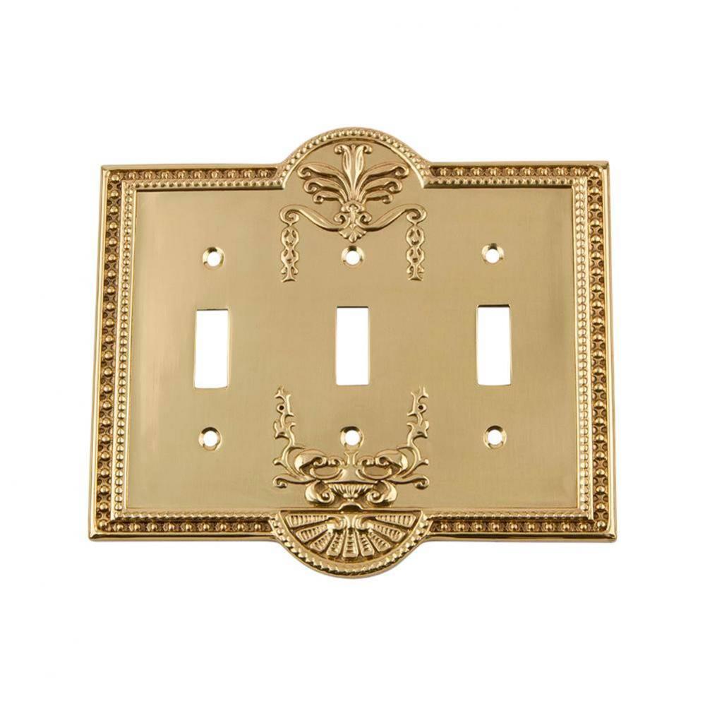 Nostalgic Warehouse Meadows Switch Plate with Triple Toggle in Unlacquered Brass