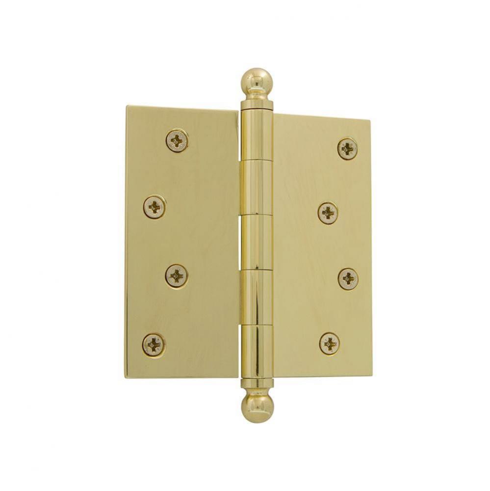 Nostalgic Warehouse 4'' Ball Tip Residential Hinge with Square Corners in Polished Brass
