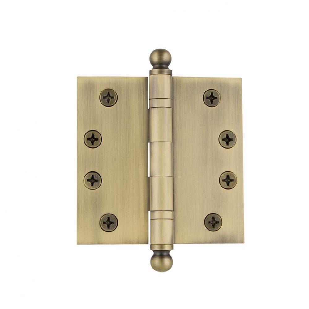 Nostalgic Warehouse 4'' Ball Tip Heavy Duty Hinge with Square Corners in Antique Brass