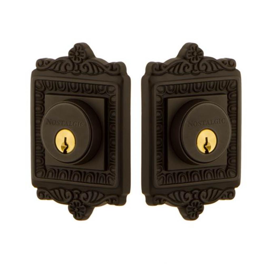 Nostalgic Warehouse Egg & Dart Plate Double Cylinder Deadbolt in Oil-Rubbed Bronze