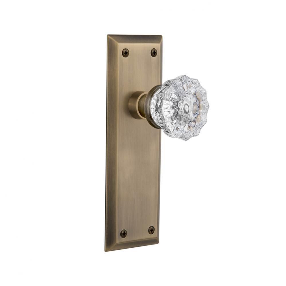 Nostalgic Warehouse New York Plate Passage Crystal Glass Door Knob in Antique Brass