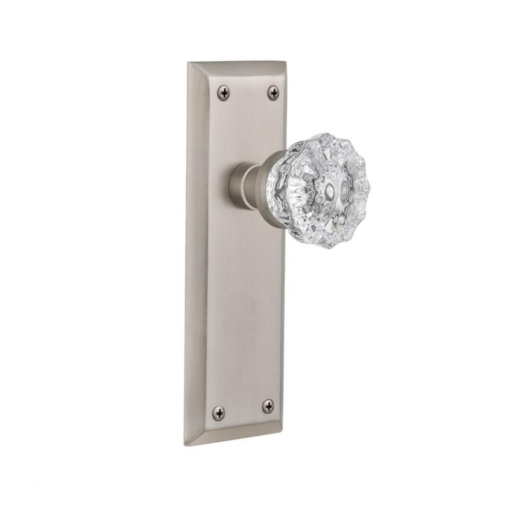 Nostalgic Warehouse New York Plate Passage Crystal Glass Door Knob in Satin Nickel