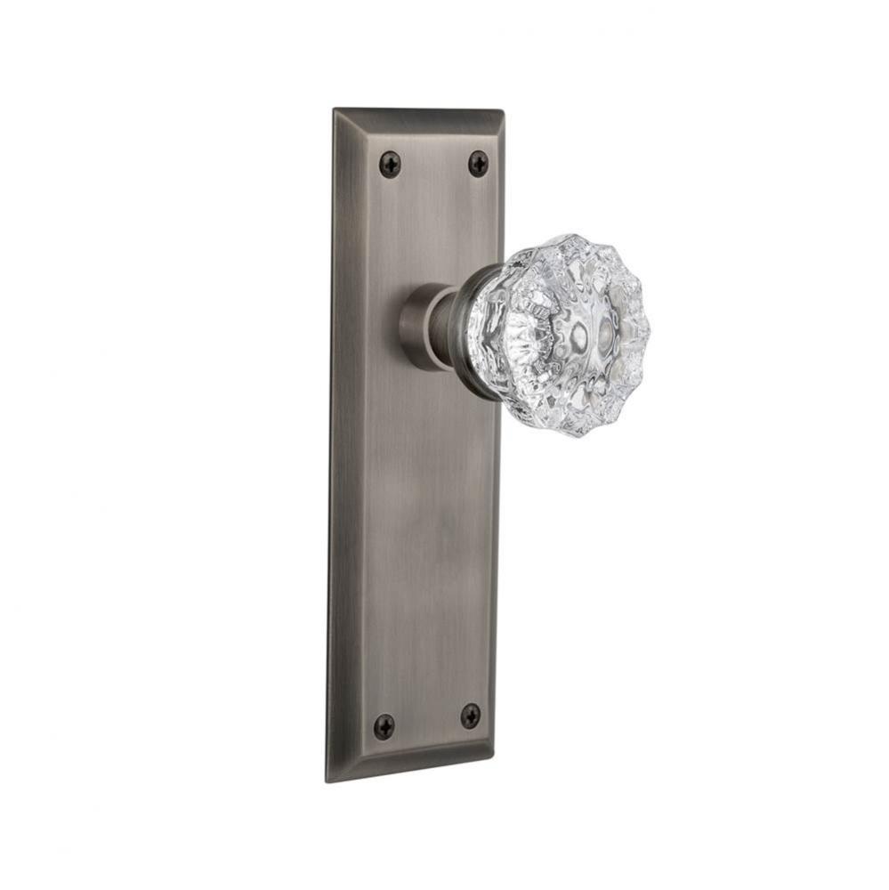 Nostalgic Warehouse New York Plate Privacy Crystal Glass Door Knob in Antique Pewter