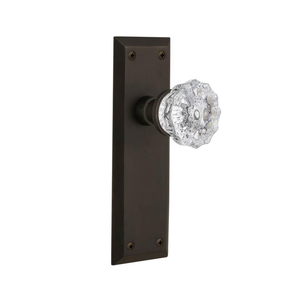 Nostalgic Warehouse New York Plate Privacy Crystal Glass Door Knob in Oil-Rubbed Bronze