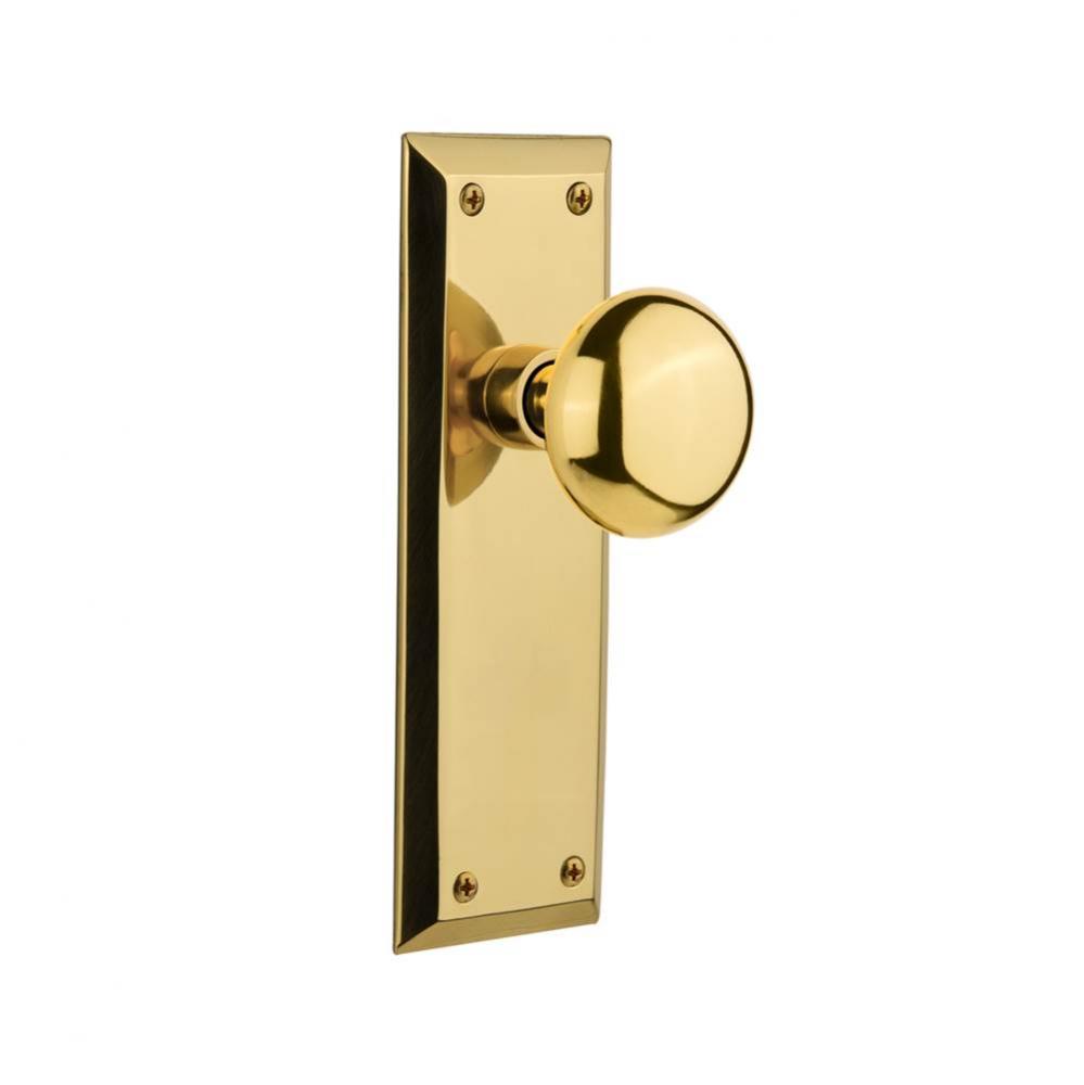 Nostalgic Warehouse New York Plate Single Dummy New York Door Knob in Polished Brass
