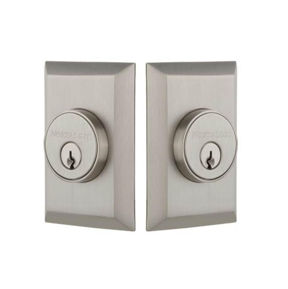 Nostalgic Warehouse New York Plate Double Cylinder Deadbolt in Satin Nickel