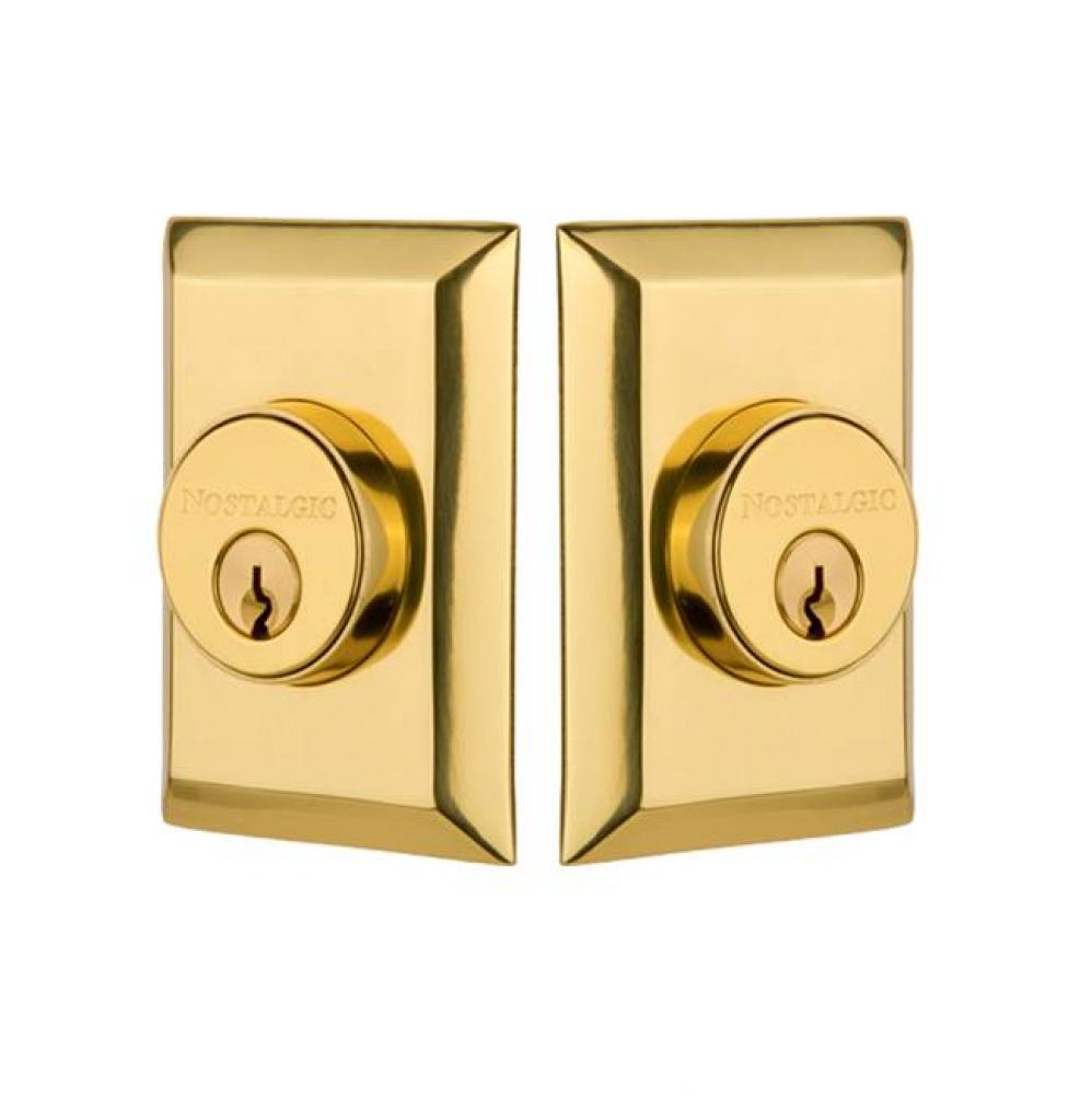 Nostalgic Warehouse New York Plate Double Cylinder Deadbolt in Polished Brass