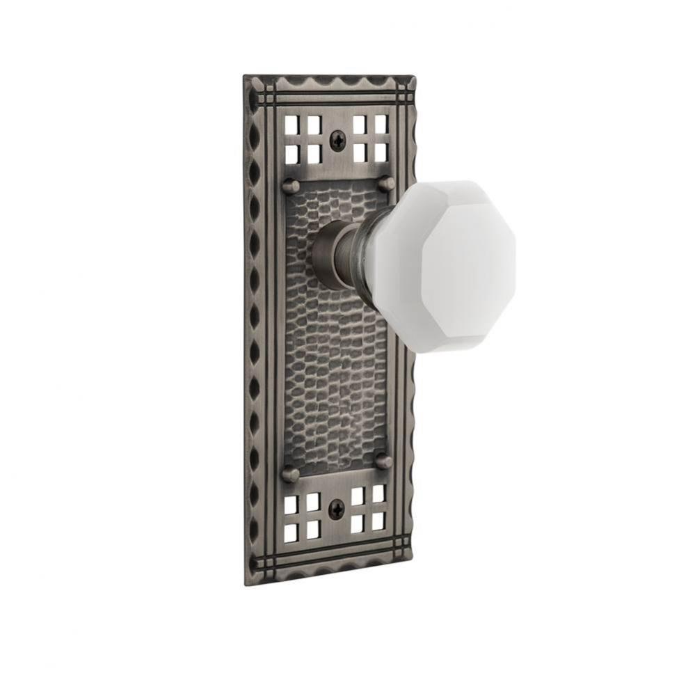 Nostalgic Warehouse Craftsman Plate Passage Waldorf White Milk Glass Knob in Antique Pewter
