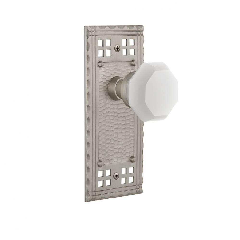Nostalgic Warehouse Craftsman Plate Passage Waldorf White Milk Glass Knob in Satin Nickel