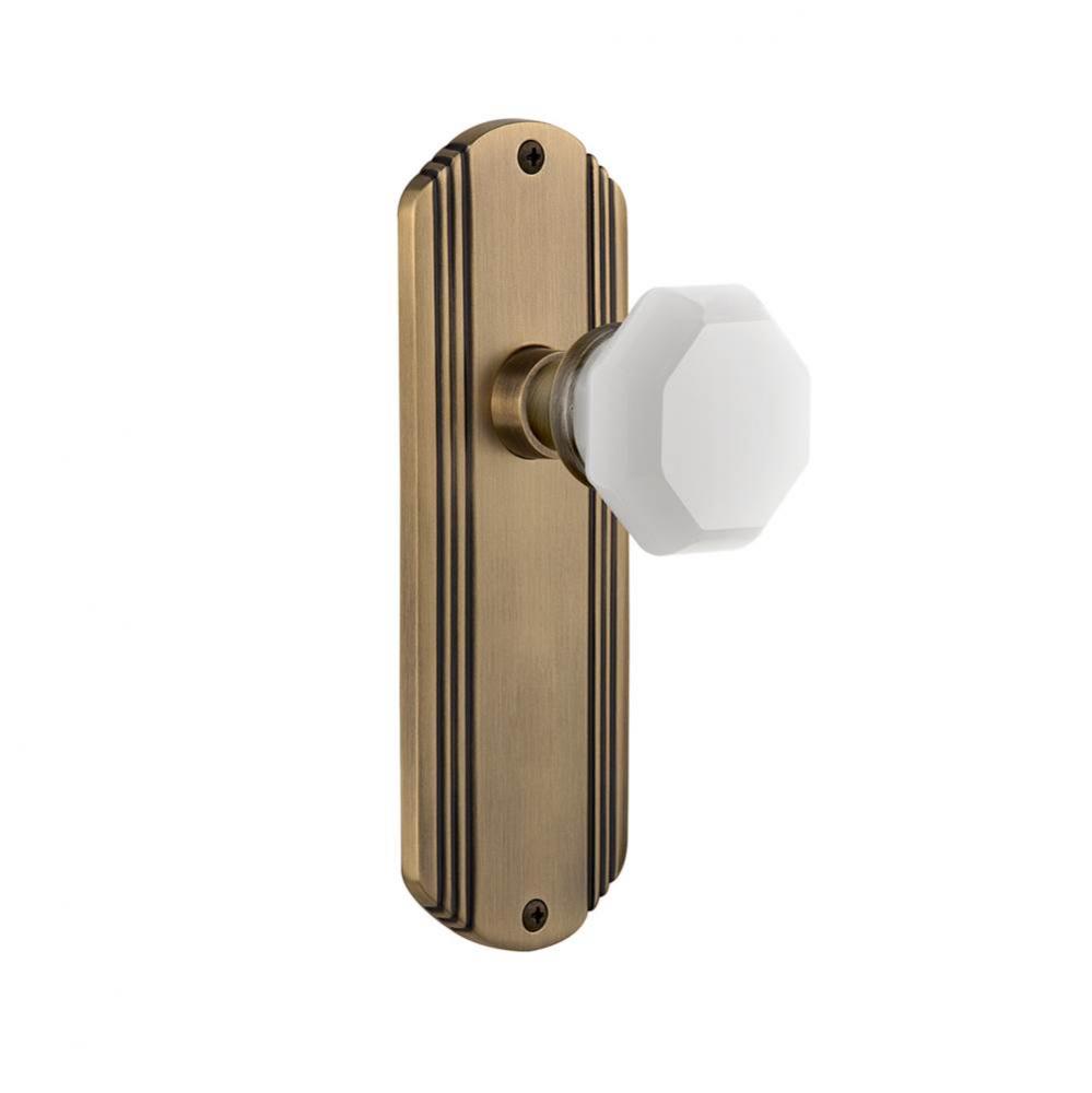 Nostalgic Warehouse Deco Plate Passage Waldorf White Milk Glass Knob in Antique Brass