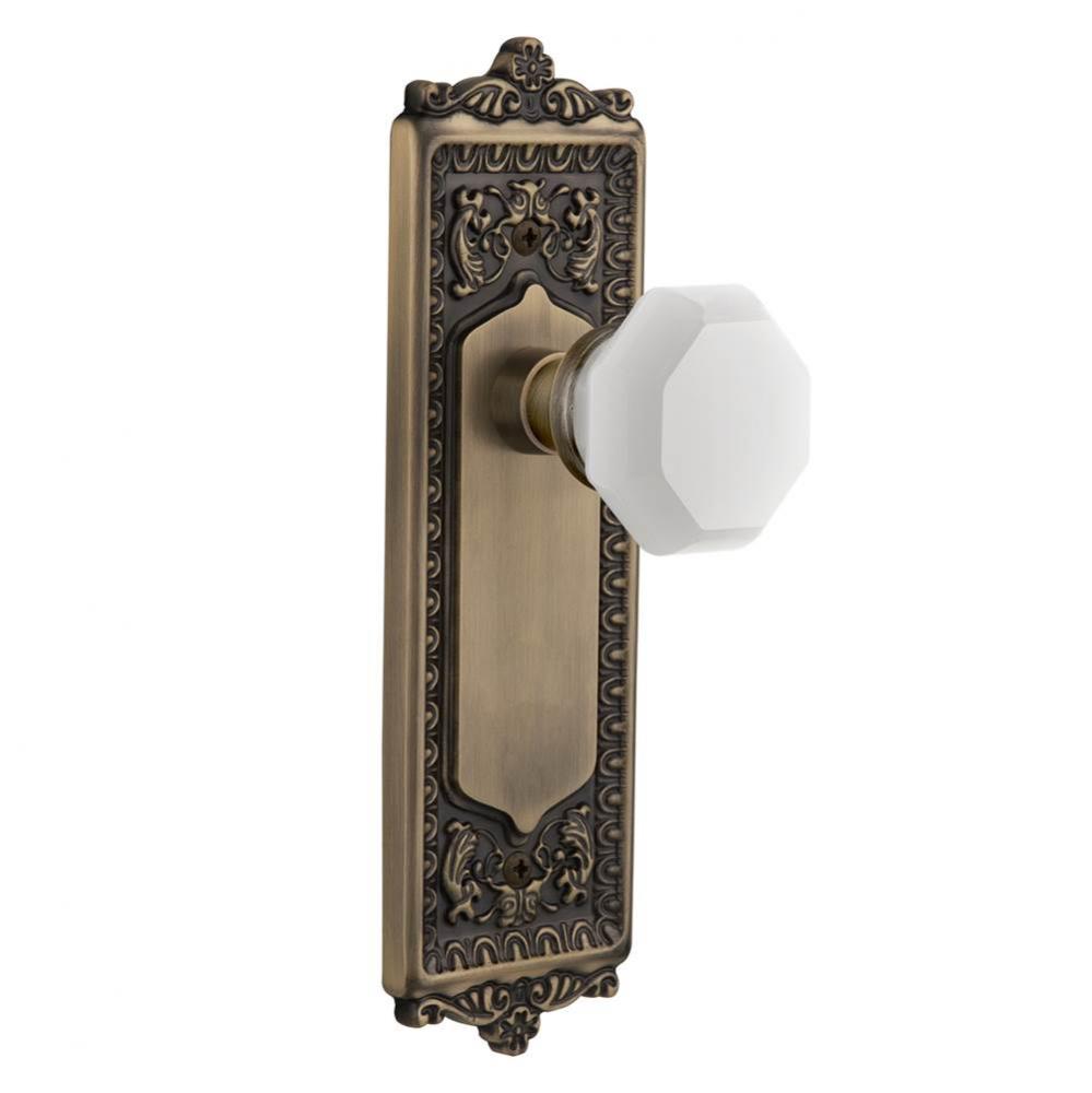 Nostalgic Warehouse Egg & Dart Plate Passage Waldorf White Milk Glass Knob in Antique Brass