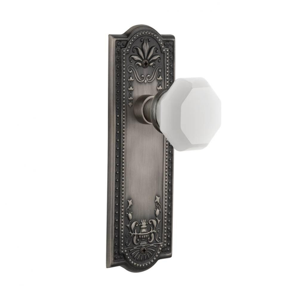 Nostalgic Warehouse Meadows Plate Passage Waldorf White Milk Glass Knob in Antique Pewter