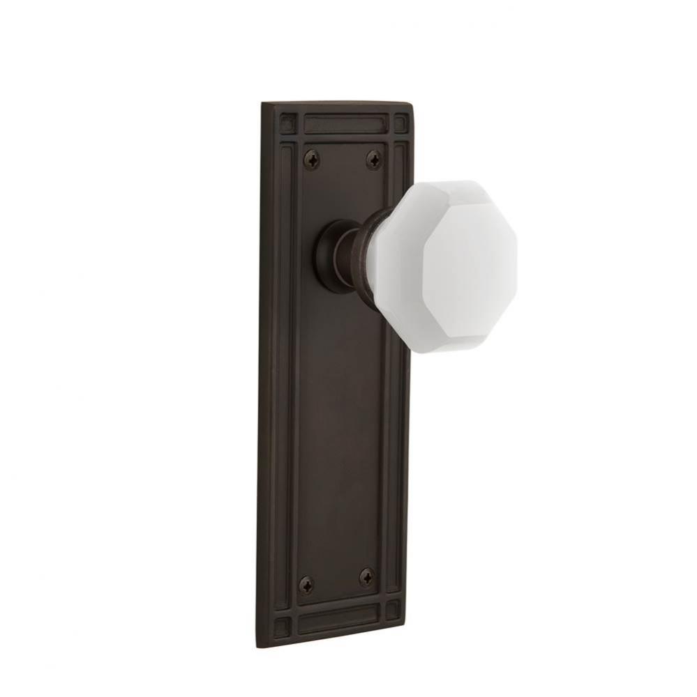 Nostalgic Warehouse Mission Plate Passage Waldorf White Milk Glass Knob in Oil-Rubbed Bronze