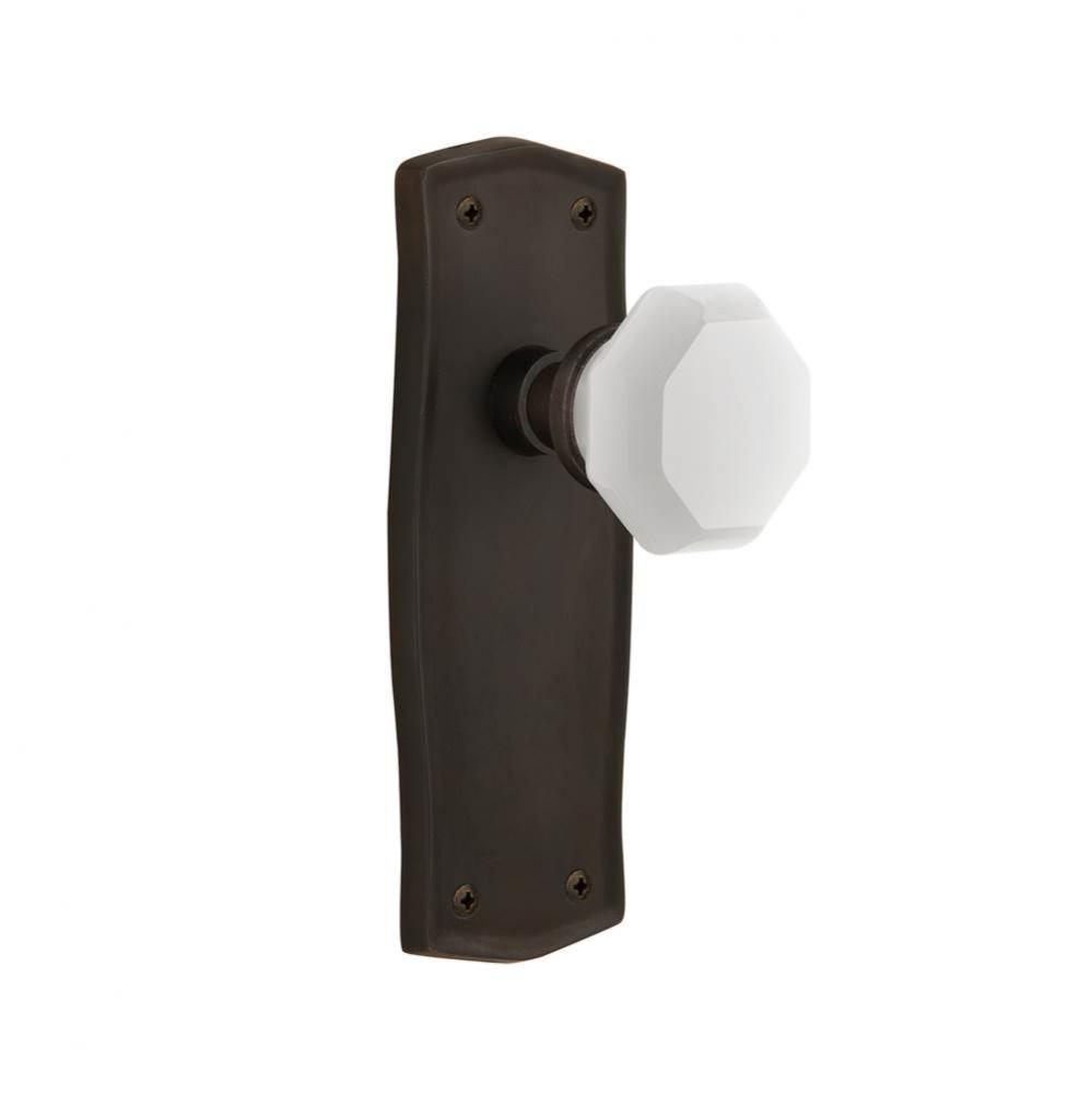 Nostalgic Warehouse Prairie Plate Passage Waldorf White Milk Glass Knob in Oil-Rubbed Bronze