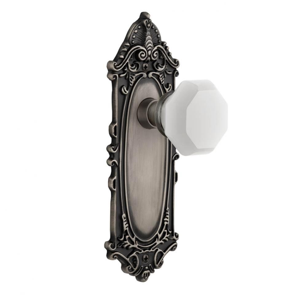 Nostalgic Warehouse Victorian Plate Passage Waldorf White Milk Glass Knob in Antique Pewter