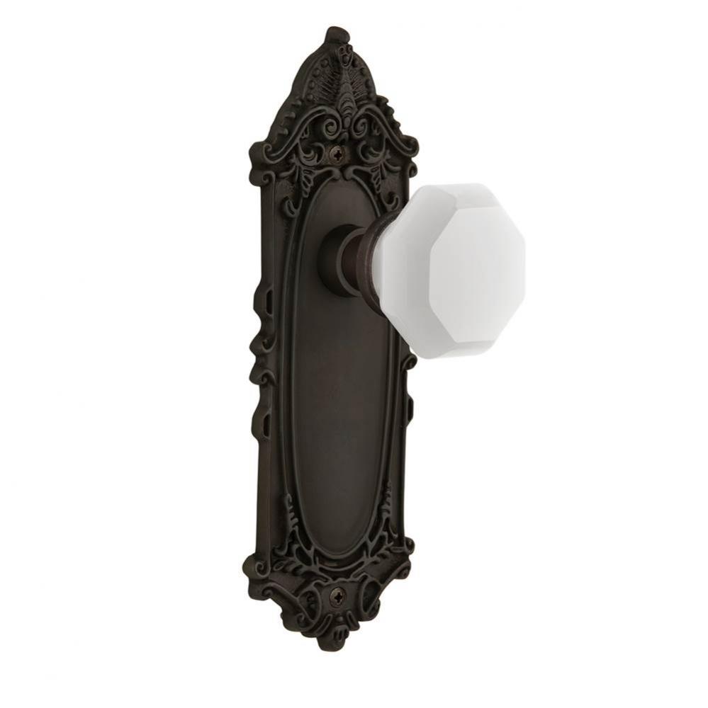 Nostalgic Warehouse Victorian Plate Passage Waldorf White Milk Glass Knob in Oil-Rubbed Bronze