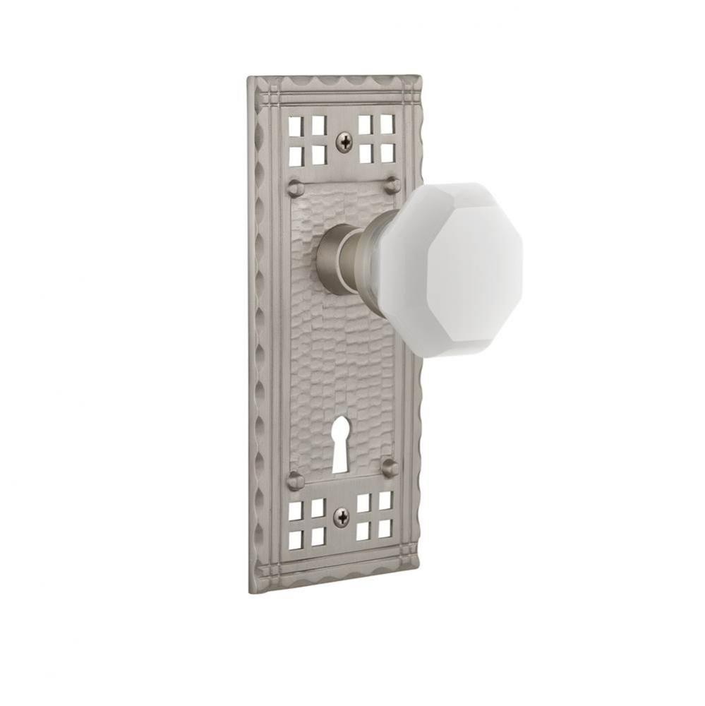 Nostalgic Warehouse Craftsman Plate with Keyhole Passage Waldorf White Milk Glass Knob in Satin Ni