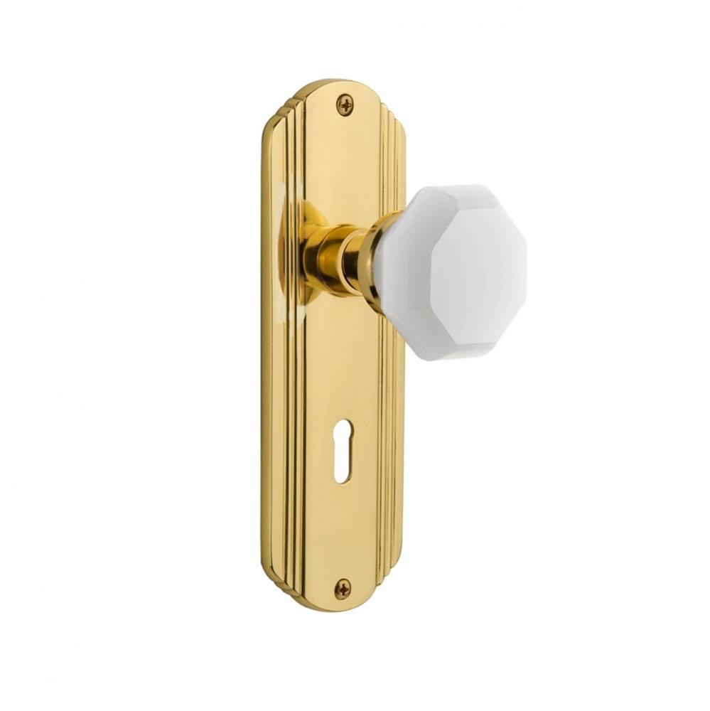 Nostalgic Warehouse Deco Plate with Keyhole Passage Waldorf White Milk Glass Knob in Unlacquered B