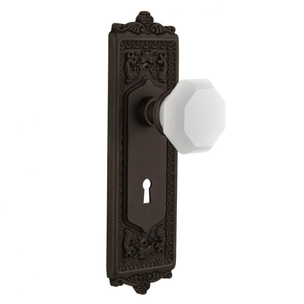 Nostalgic Warehouse Egg & Dart Plate with Keyhole Passage Waldorf White Milk Glass Knob in Oil