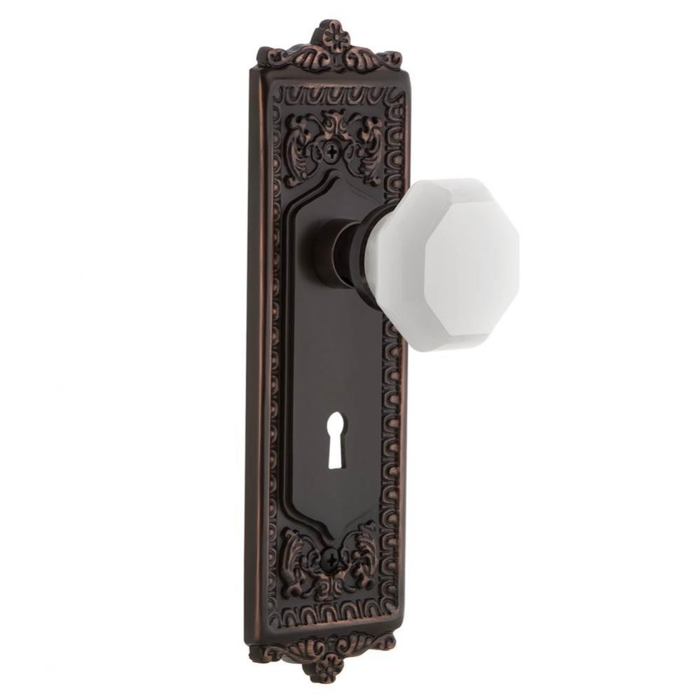 Nostalgic Warehouse Egg & Dart Plate with Keyhole Passage Waldorf White Milk Glass Knob in Tim