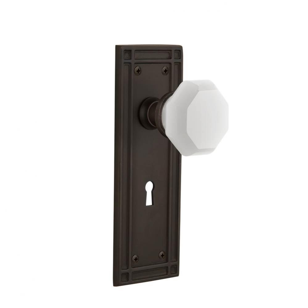 Nostalgic Warehouse Mission Plate with Keyhole Passage Waldorf White Milk Glass Knob in Oil-Rubbed
