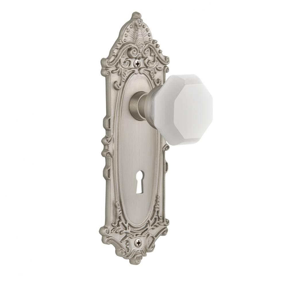 Nostalgic Warehouse Victorian Plate with Keyhole Passage Waldorf White Milk Glass Knob in Satin Ni