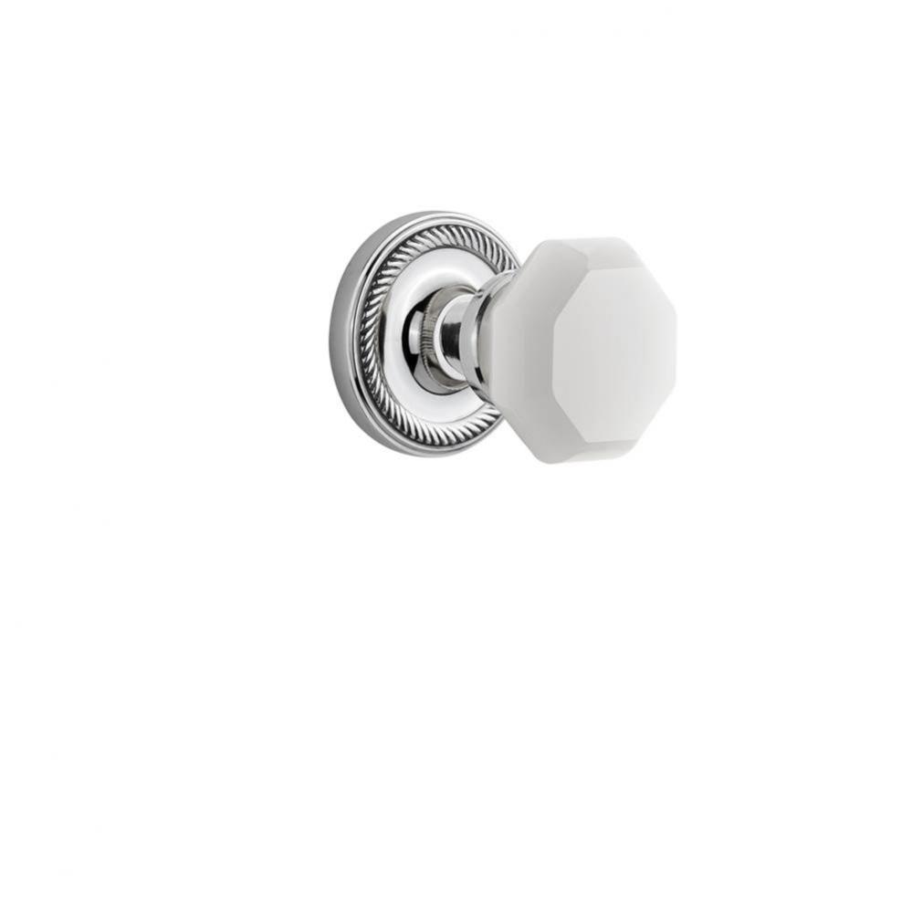 Nostalgic Warehouse Rope Rosette Single Dummy Waldorf White Milk Glass Knob in Bright Chrome