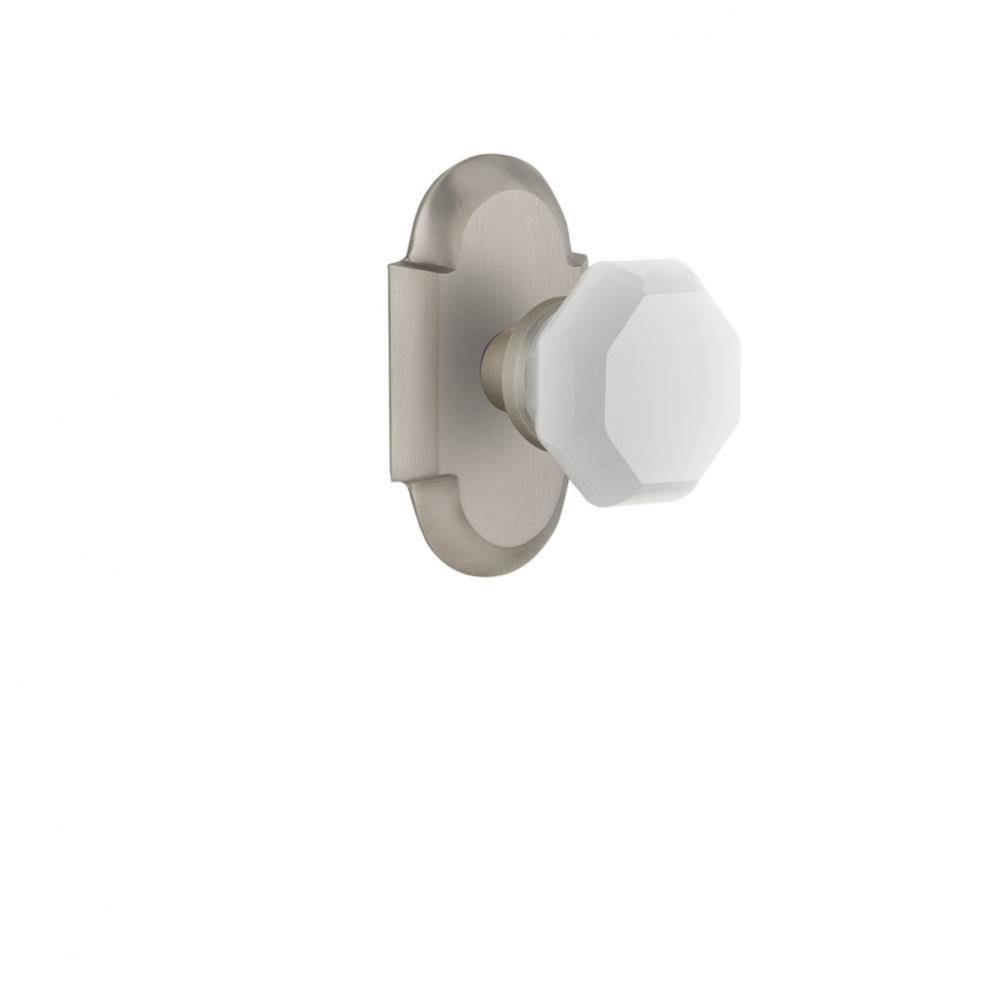 Nostalgic Warehouse Cottage Plate Double Dummy Waldorf White Milk Glass Knob in Satin Nickel